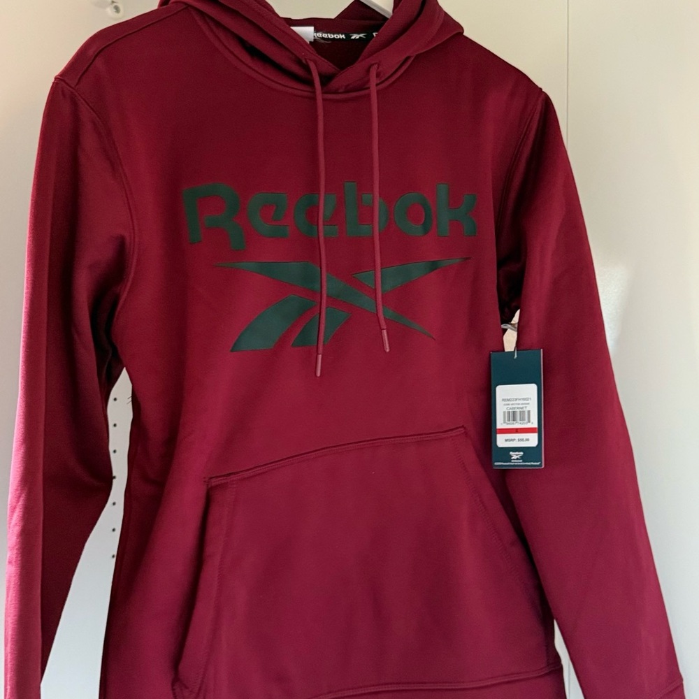 Reebok Men's Identity Fleece Stacked Logo Pullover Hoodie burgundy red